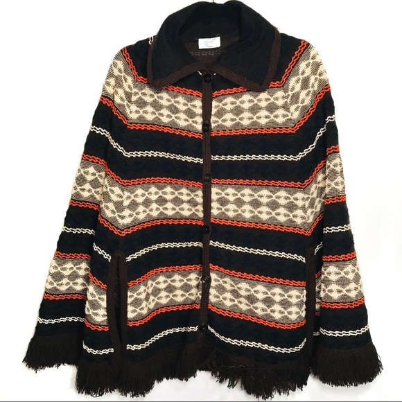 Vintage Sears Poncho Brown and Orange Stripes - Picture 1 of 4